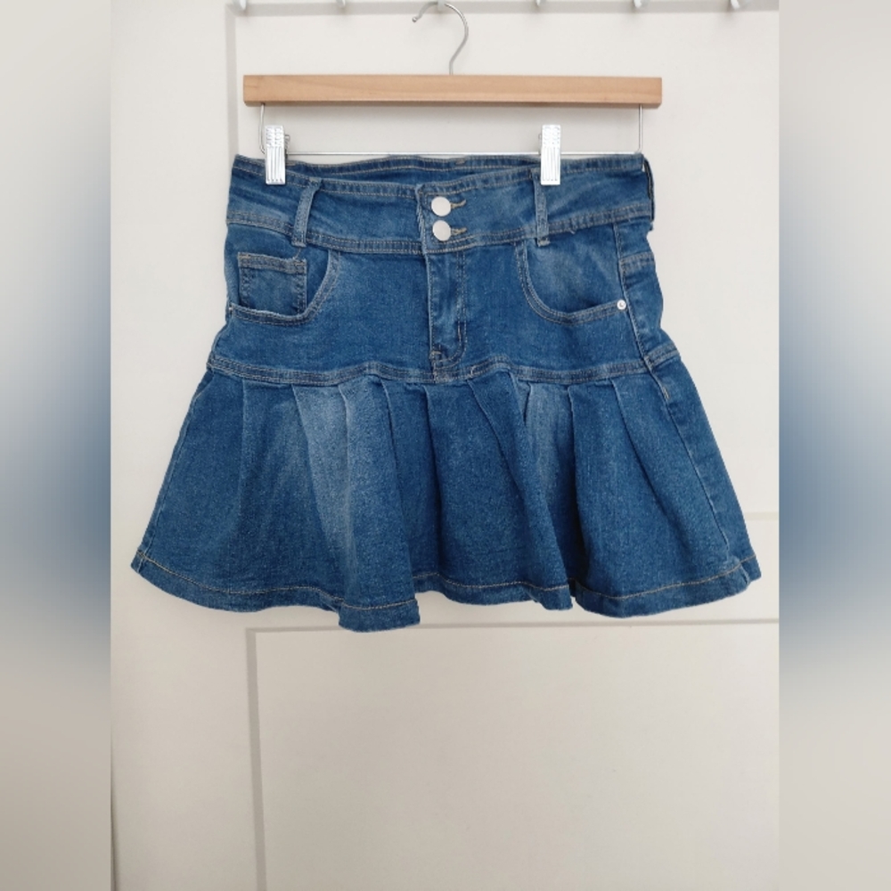 SHEIN Denim Flounce Mini Skirt - Blue